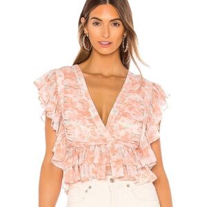 Tularosa Peach Floral Ruffle Blouse